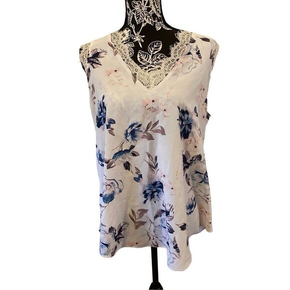 Floral Satin Cami Tank Top Relaxed Fit Summer Coastal Beach Formal - Picture 1 of 14